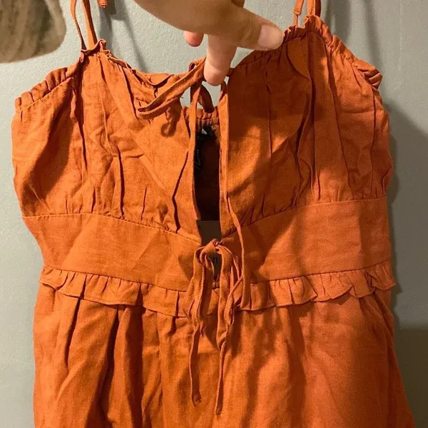 Forever 21 Auburn Woven Spaghetti Strap Tie Mini Dress Size Medium NWT - Image 8