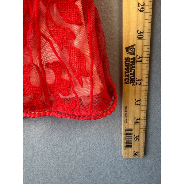 Angel Biba Red Lace Mini Dress Open Back Halter Geometric Embroidery Size 8 - Image 2