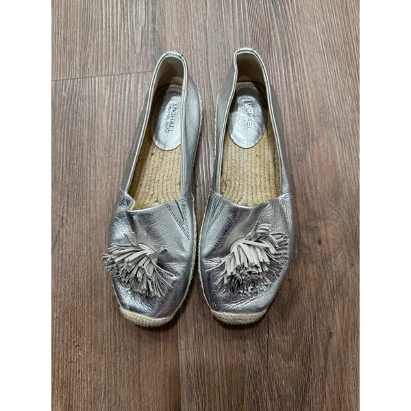 Michael Michael Kors Silver Metallic Leather‎ Tassel Espadrille Flats Mens 8 - Image 2