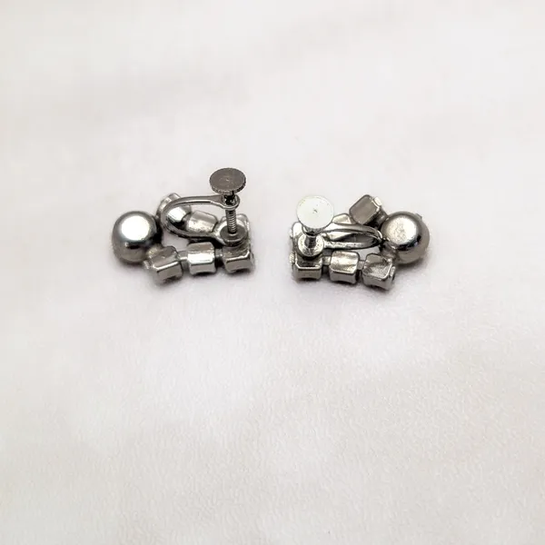 Vintage Screw On Earrings Stylish and Elegant Clear Gem Statement Drop Dangle - Image 4