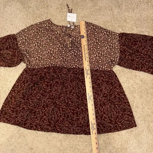 Hayden Los Angeles Brown‎ floral tie neck babydoll top NEW size L - Image 9