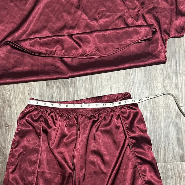 BB Dakota ,wine Red Satin Pajama Set – Silky 2-Piece Sleepwear. - Image 4