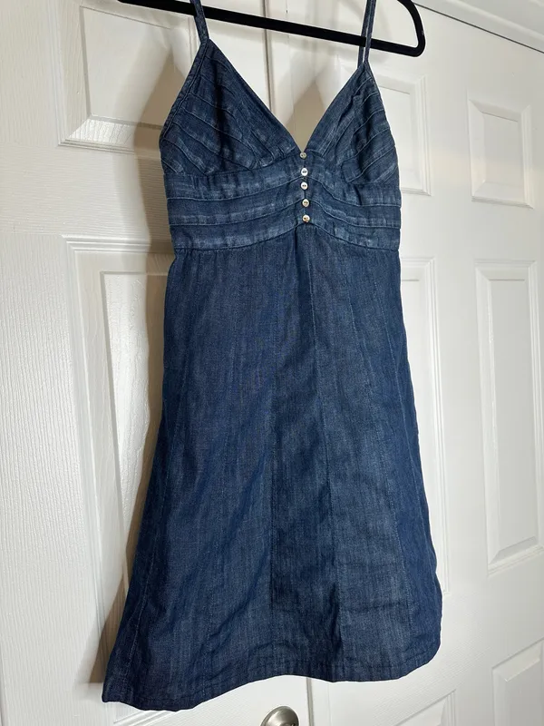 7 For All Mankind Denim Mini Dress Size Small 100% Cotton Y2K Spaghetti Strap - Image 3