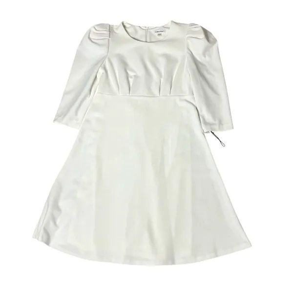 CALVIN KLEIN White Dress Puff Sleeve High Waist Lined Scuba Crepe Size 8 - Image 4