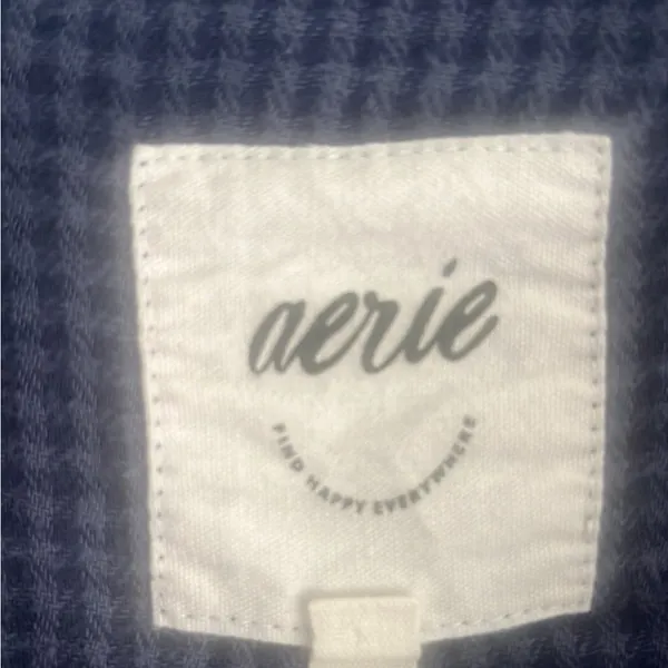 Aerie navy blue‎ and tan plaid button down shirt woman’s XS - Image 3