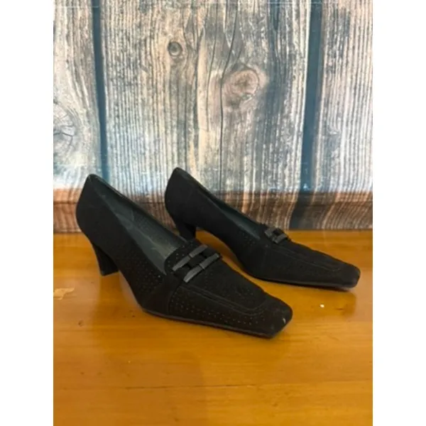 Stuart Weitzman Women's Black‎ Suede Block Heel Pumps Size 7 Vintage - Image 3