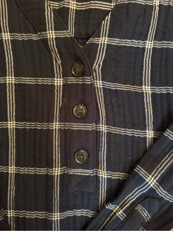 Madewell Lightspun Evert Women's Top Black Size L Windowpane Plaid Button Front - Image 4