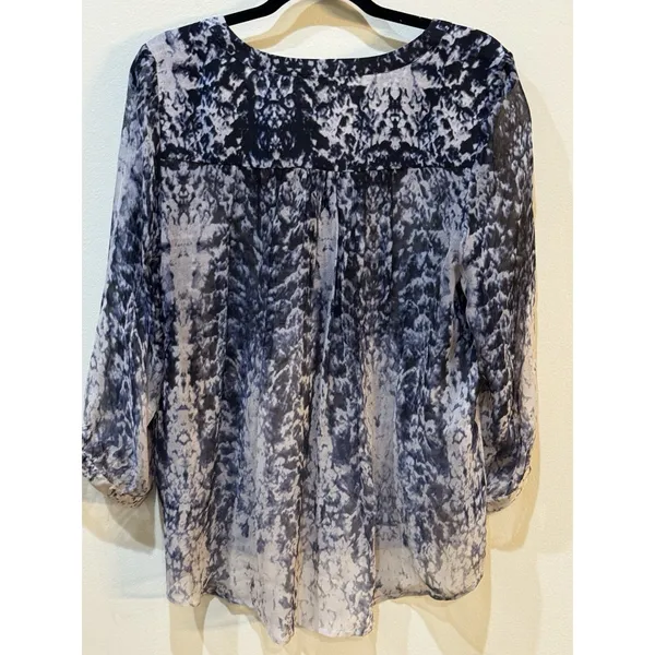 Gypsy 05 Global Village Women Silk Overlay Blouse‎ Flowy Top Size Large - Image 3