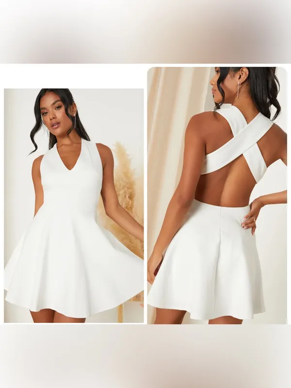 Lulus Going Steady White Backless Strappy Skater Dress small - Image 2