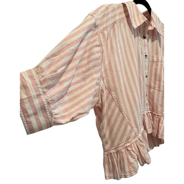 Free People $128 NWT We The Free Bailey Striped Crop Top Button-Down Shirt S - Image 6