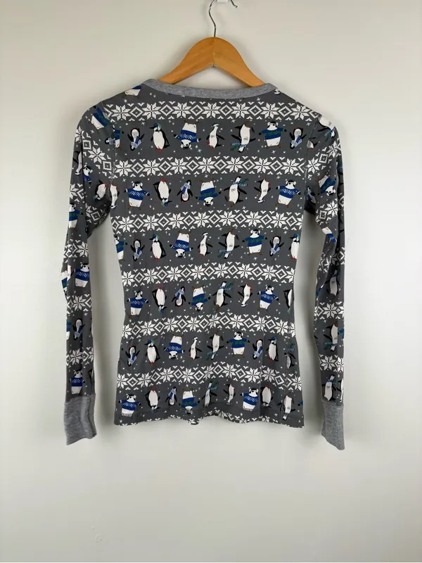 Hanna Andersson Women's Henley PJ Top In Organic Cotton Size XS Winter Penguins - Image 3