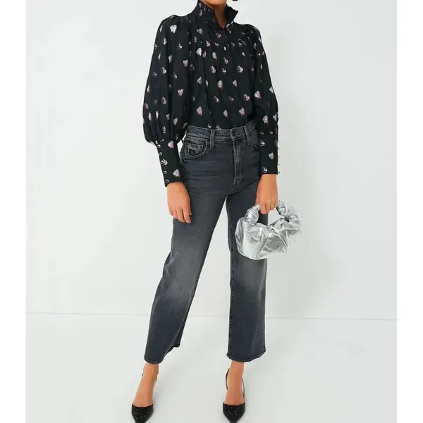 Tuckernuck Corrigan Blouse Black Pink Blurred Dot Fil Coupe size L - Image 2