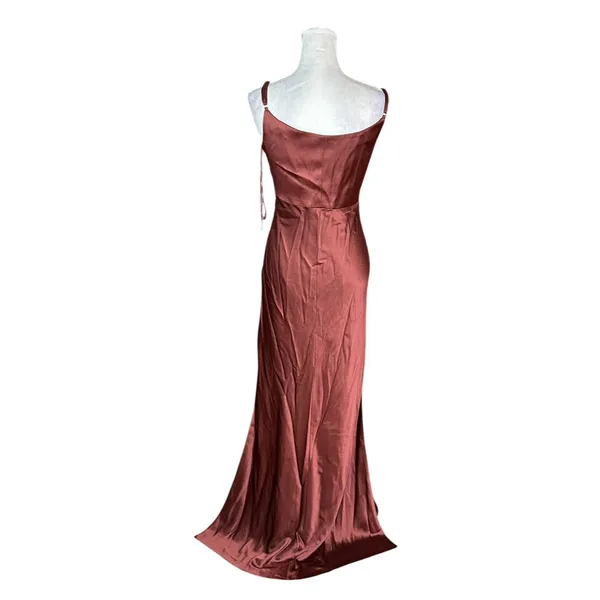 Revelry Skye Satin Side Zip Dress Size 12 Burnt Orange Double Slit NWT - Image 3
