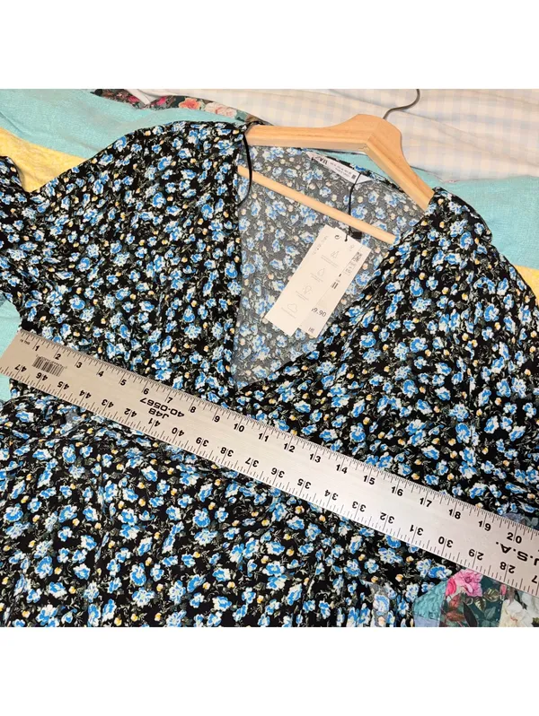 Zara NWT $70 Woman’s XL floral Ruffle hem midi dress flowered Open Neck - Image 9