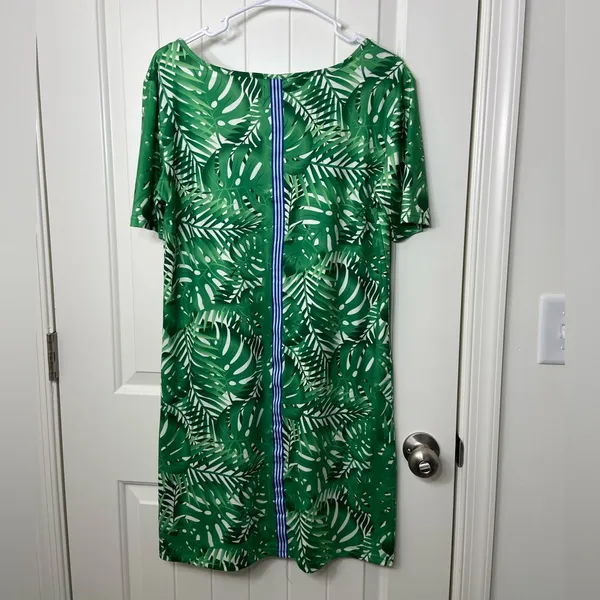 NWOT Top It Off women’s green leafy blue ribbon‎ decorated pocket tshirt dress M - Image 5