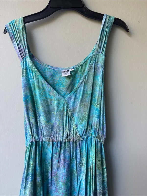 Teal and Aqua Tiered V‑Neck Midi Dress - Image 2