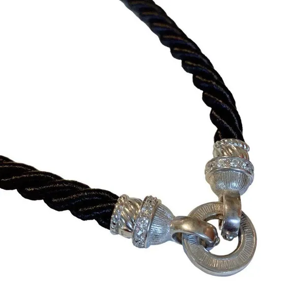 Judith Ripka Sterling Silver Jewelry Magnetic Statement Black Rope Necklace - Image 4