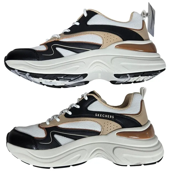 Skechers Hazel Fashion Gal Black White‎ Tan Women's Lace Up Sneakers Size 7.5 - Image 4
