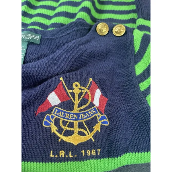 Lauren Jeans Co Ralph Lauren Nautical Stripe Sweater Crest Gold Buttons S - Image 4