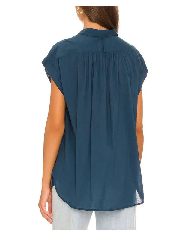 Nili Lotan Normandy Blouse Teal Blue 100% Cotton Flowy Oversized SZ S - Image 3