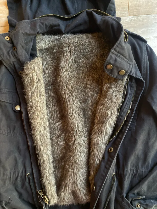 Vintage Navy Fur Lined Utility Parka Drawstring Big Pocket Short Jacket Women - Image 2