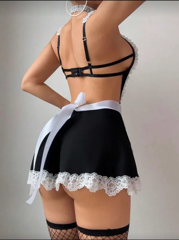 Sexy Lingerie Babydoll Maid Costume Black White Lace Size S - Image 2