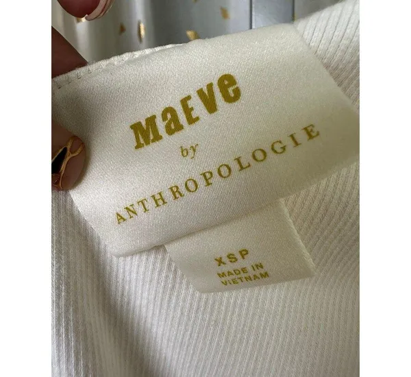 Anthropologie MaEve 100% Cotton Ivory Tina V Neck Ruffled Trim Tank XS - Image 6