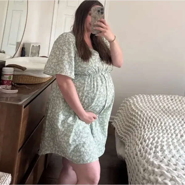 Soon Green Calico Babydoll Maternity Dress LARGE Cottage Prairie Designer $180 - Image 4