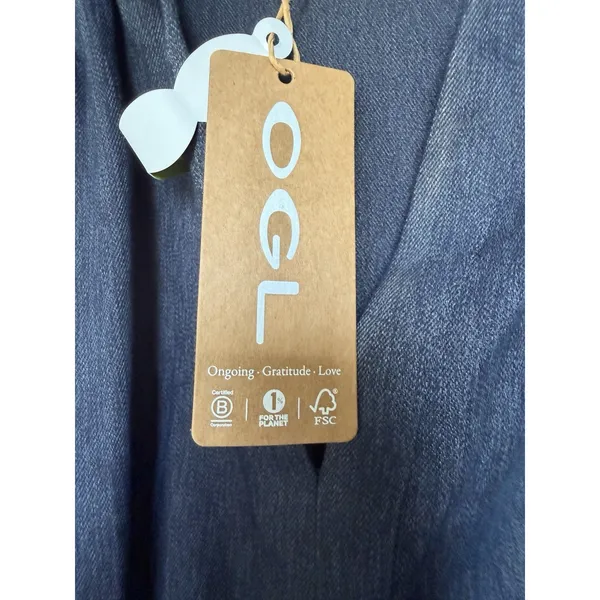 OGL Denim Look Midi Dress Collared Tie Waist Linen Blend NWT Extra Small - Image 9