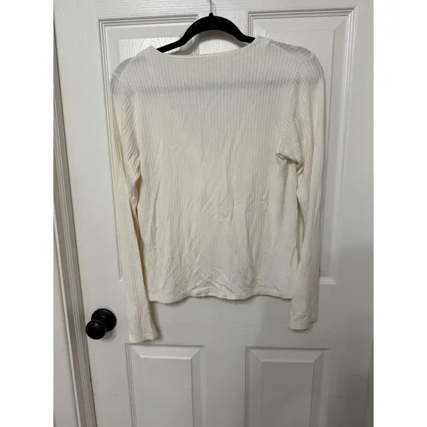 Reformation Jeans Ribbed V-Neck Cardigan Top Ivory White Long Sleeve‎ Small - Image 5