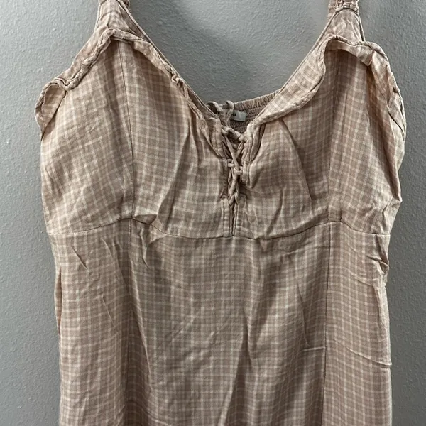 American Eagle Women‎ Beige Plaid Mini dress size L - Image 4