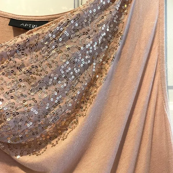 Apt. 9 Tank Top Champagne Glam Sequin Cowl‎ Neck Sleeveless Rayon Women M - Image 3