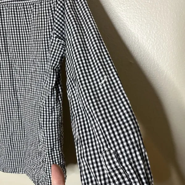 Women's Vtg Button 100 cotton‎ Gingham Plaid Sun Floral Embroiderd Boho Preppy M - Image 7
