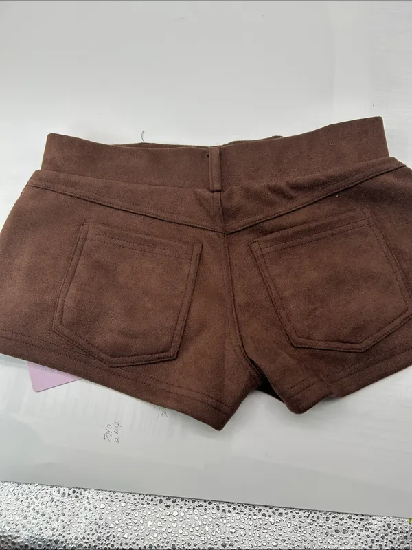 Brown Women's Suede-Look High-Waist Shorts - Image 6