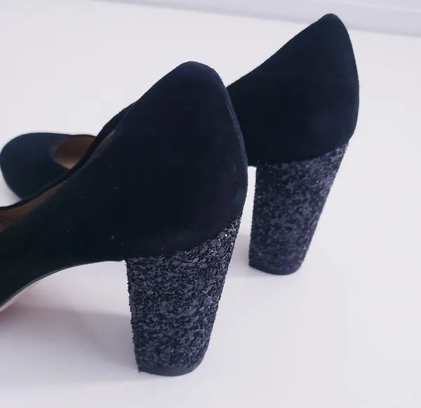 Ann Taylor Glitter Chunky Round Toe Heels - Image 6