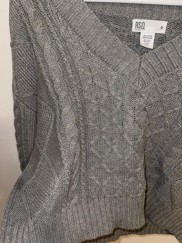 Gray Cable Knit Oversized Sweater - Image 4
