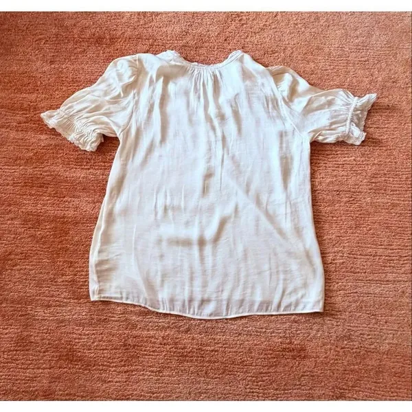 Cupcakes and Cashmere Women Blouse S Cream Short Sleeve V Neck Boho - Image 7