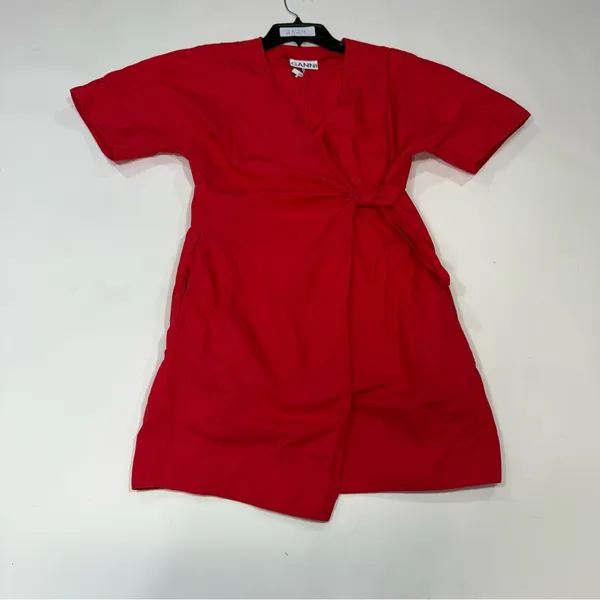 GANNI red Mini Wrap Dress Size 34 Small - Image 4