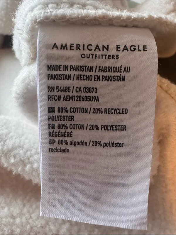American Eagle‎ Oversized Cream Logo Hoodie Sweatshirt Large - Image 6