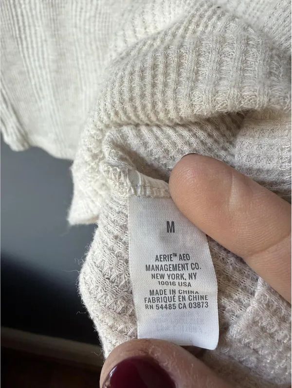 Aerie Cream Waffle Knit Henley Long Sleeve Thermal Top Size M - Image 5