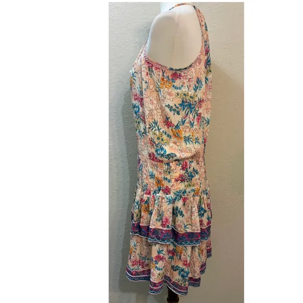 Tolani Boho Floral Halter Ruffle Mini Dress Peach Pink Tassel Smocked Waist - Image 6