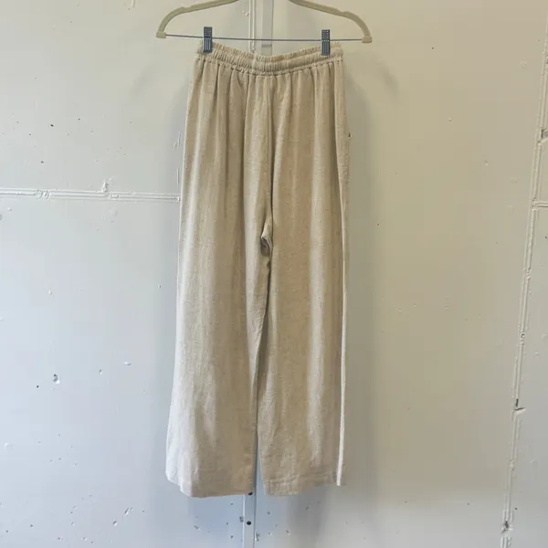 HERSY Beige Linen Blend Wide Leg Drawstring Pants HSET0008 Small Summer Relaxed - Image 2