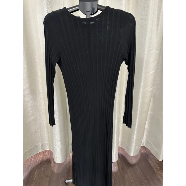 ASOS Design Black Ribbed‎ Knit Maxi Dress | Long Sleeve | US 4 - Image 3