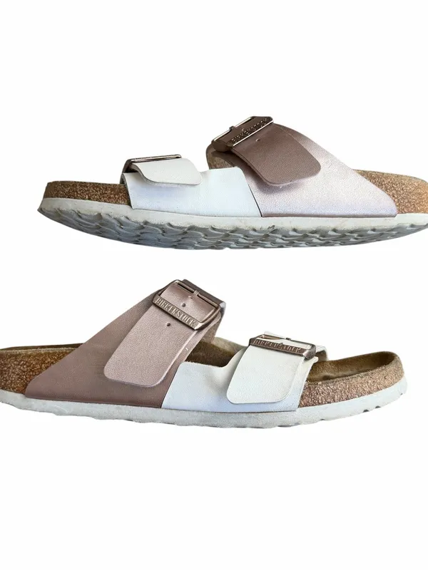 Birkenstock - Arizona Split White Rose Gold Birko-Flor Sandals Sz 39 - Image 7