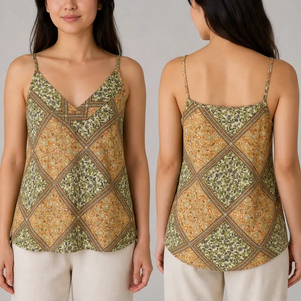 Twenty Second Patchwork Scarf Print V-Neck Cami Boho Tank Top Paisley Medium - Image 2