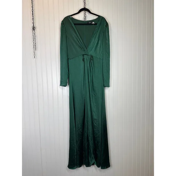 Lulus Endearing Elegance Emerald Green Satin Long Sleeve Dress Wedding Large - Image 2