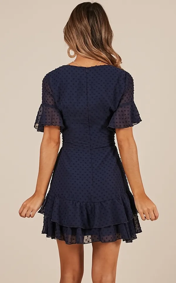 Showpo | NAVY KNOW WHAT YOU WANT DRESS SWISS DOTS RUFFLE SKIRT MINI SIZE 0 - Image 4