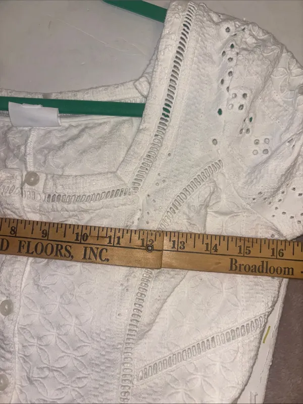 Ett:Twa By Anthropology White Button Front Eyelet Blouse Classic Square Neckline - Image 6