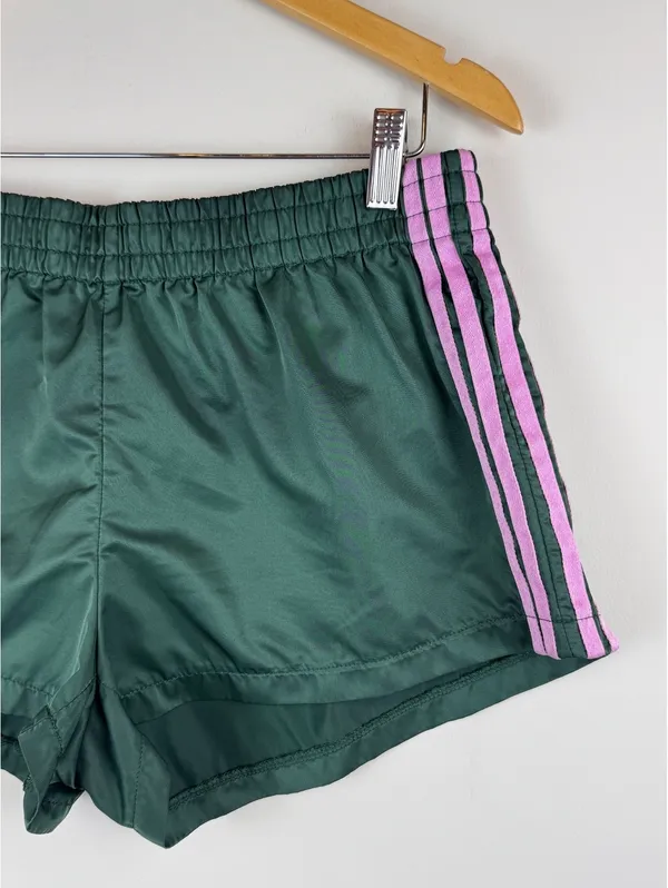 Edikted Nikki Nylon Shorts Dark Green Pink Side Stripe Y2K Athletic Size L - Image 4
