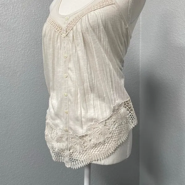 Y2k American Eagle Creme Tank Blouse Lace Trim Racerback Boho Cottage Summer - Image 3